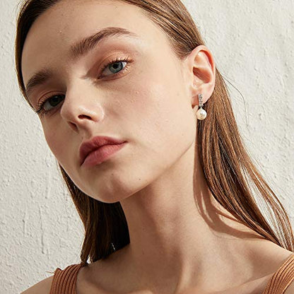 Han han Pearl Stud Earrings for Women 925 Sterling Silver, Pearl Jewelry Gift for Women 8MM-13MM - style: C- 3 Stones Pearl Studs-10mm