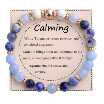 KSQS Healing Stone Bead Bracelet for Women, Natural Gemstones Balance Protection Bracelet, Spiritual Crystal Beads Bracelet Anxiety Relief with Meaning Card - color: Calming