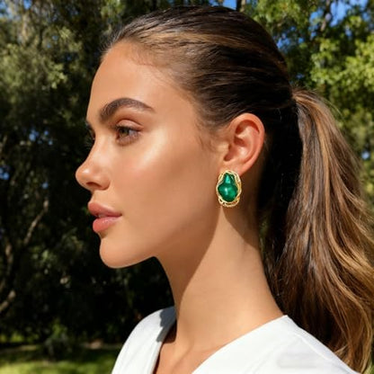 Boho Pearl Statement Earrings for Women Irregular Pearl Earrings | Big Round Freshwater Pearls Bridal Gold Earring Beach Ocean Vacation Jewelry - style: A Green-BoldHeavy