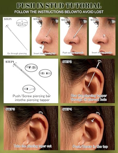 TEN MIRO Flat Back Stud Cartilage Earring for Women Tragus Piercing Jewelry | 16G 18G 20G Hypoallergenic Earrings, Gold Silver Surgical Steel Nose Studs Internal Thread Conch Ring, Helix Piercing Jewelry - color: Gold, size: 1.2mm*6mm (16G)