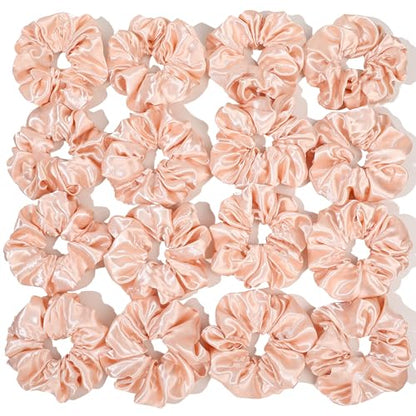 Ivyu 16 Pcs Satin Hair Scrunchies for Women Hair Ties Bands, Hot Pink, Perfect for Thick Curly Hair, No Crease Hair Ties No Damage, Fit for All Kinds of Hair, Excellent Stretch Elastic Band - color: Hot Pink