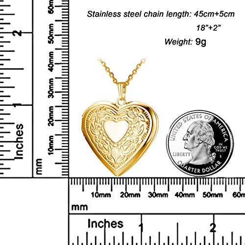 YOUFENG Oval Round Flower Locket Necklace that Holds Pictures Photo Locket Pendant - style: Heart Gold-plated