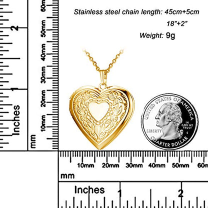 YOUFENG Oval Round Flower Locket Necklace that Holds Pictures Photo Locket Pendant - style: Heart Gold-plated