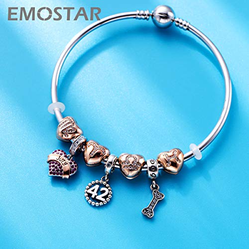 EMOSTAR Jan-Dec Birthstone Charms fits European Birthday Bracelet, Dangle 925 Sterling Silver Heart Shaped Pendant with 12 Months Birthstones, Gifts for Mom/Women - color: July Birthstone