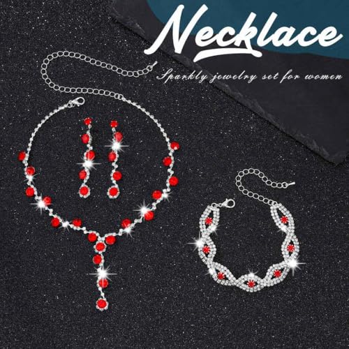 Sixexey Rhinestone Earrings Sparkly Bracelet Earring Party Prom Earrings Jewelry for Women - color: Red