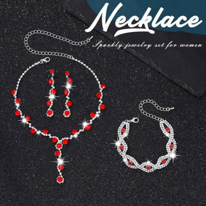 Sixexey Rhinestone Earrings Sparkly Bracelet Earring Party Prom Earrings Jewelry for Women - color: Red