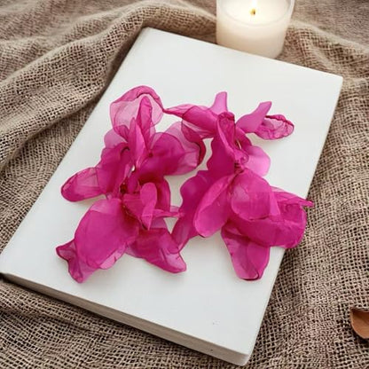 Handmade Bohemian Lightweight Fabric Flower Dangle Drop Earrings Chic Pearl Large Tassel Petal Stud Earrings For Women - color: Rose Red