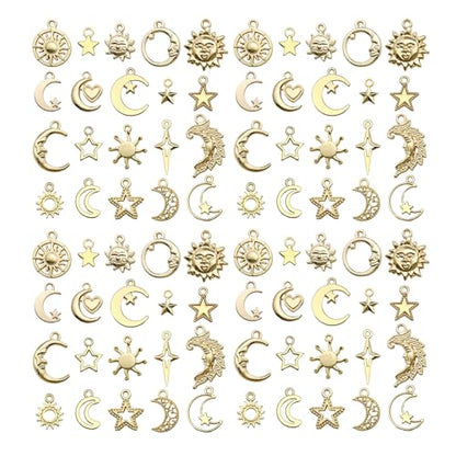 WOCRAFT 60pcs KC Gold Sun Moon Star Charms Bracelet Charms for Jewelry Making Sets DIY Necklace Bracelet Keychain Crafting Charms Kit Craft Supplies (SN836) - color: KC Gold, size: Sun Moon Star Charms