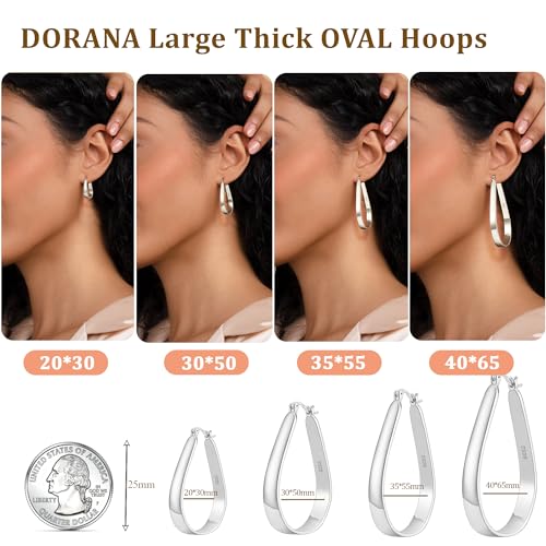 Sterling Silver Hoop Earrings for Women Large Oval Hoop Earrings Lightweight Big Gold Hoops Earrings Hypoallergenic 14K Gold Plated Hoops Earrings Non Tarnish Jewelry Gifts 20/30/40mm - color: Silver-30*50mm