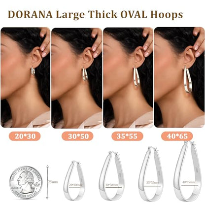 Sterling Silver Hoop Earrings for Women Large Oval Hoop Earrings Lightweight Big Gold Hoops Earrings Hypoallergenic 14K Gold Plated Hoops Earrings Non Tarnish Jewelry Gifts 20/30/40mm - color: Silver-20*30mm