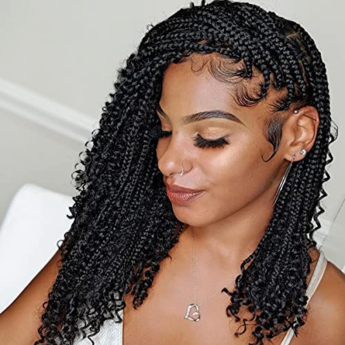 Unionbeauty 8 Packs Boho Box Braids Crochet Hair 14 Inch Messy Goddess Box Braids Crochet Hair Curly Ends Pre-looped Individual Synthetic Braiding Hair Bob Bohemian Hippie Braids for Black Woman 1B# - color: 1B#, size: 14 Inch (Pack of 8)