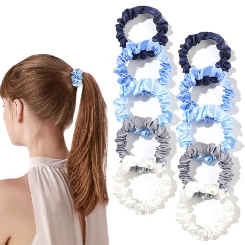 Silk Hair Ties Satin Scrunchies - Small Mini Scrunchy for Women Thick Hair Accessories Cute Soft No Slip Hair Elastics Ponytail Holder for Curly Hair No Damage Hairties Gift for Girls - color: Light-Brown