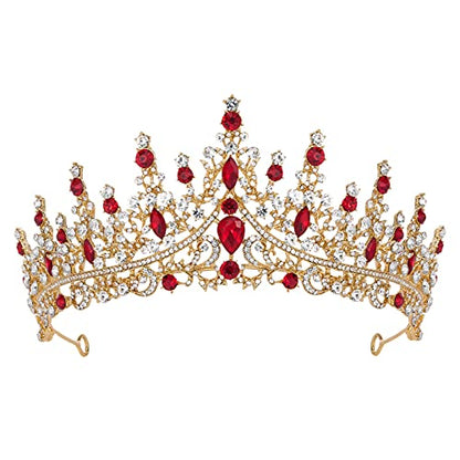 SWEETV Crystal Wedding Tiara for Women, Royal Queen Crown Headband, Rhinestone Princess Hair Accessories for Prom Birthday - color: 3.Red