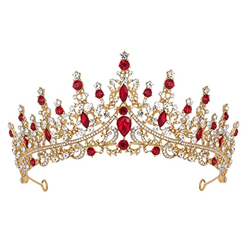 SWEETV Crystal Wedding Tiara for Women, Royal Queen Crown Headband, Rhinestone Princess Hair Accessories for Prom Birthday - color: 3.Red