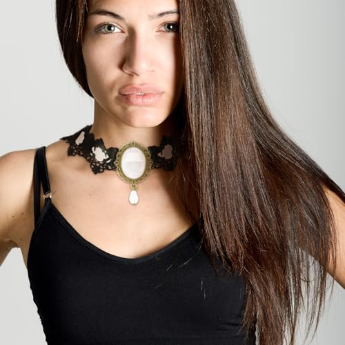 CSIYANJRY99 Gothic Choker Necklace for Women Halloween Red Crystal Vampire Choker Steampunk Lace Choker Witch Costume Accessories - style: White
