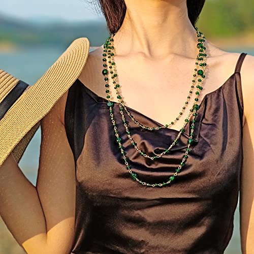 Firstmeet Long Chain Multi Layer Fashion Glass Beads Handmade Necklace for Women - color: Emerald Green