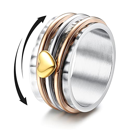 Magitaco Stainless Steel Spinner Rings Fidget Band Rings Moon Star Flower Butterfly Anxiety Rings for Women Men - color: Heart