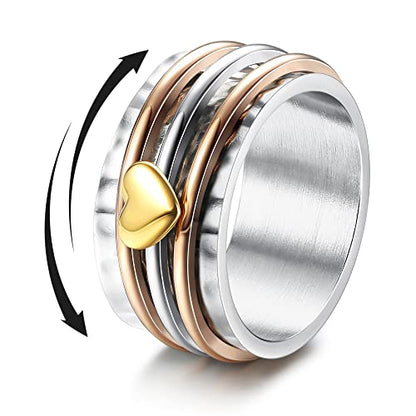 Magitaco Stainless Steel Spinner Rings Fidget Band Rings Moon Star Flower Butterfly Anxiety Rings for Women Men - color: Heart