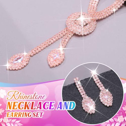 Unicra Silver Rhinestone Bridal Wedding Jewelry Set Crystal Necklace Earrings Sets Formal Prom Costume Jewelry Sets for Women and Brides - color: Pink