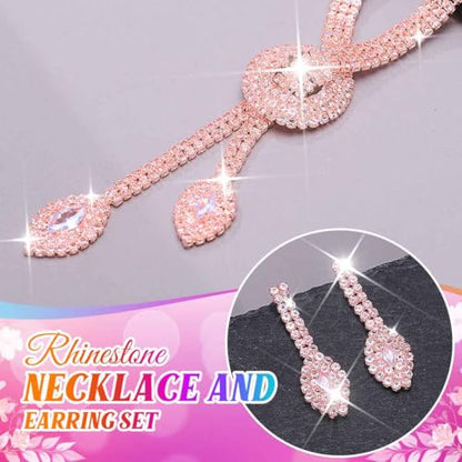 Unicra Silver Rhinestone Bridal Wedding Jewelry Set Crystal Necklace Earrings Sets Formal Prom Costume Jewelry Sets for Women and Brides - color: Pink