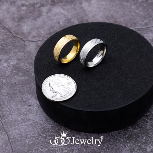 555Jewelry 4mm Sandblast Stainless Steel CZ Wedding Band Ring for Women & Men - color: Gold Style 9
