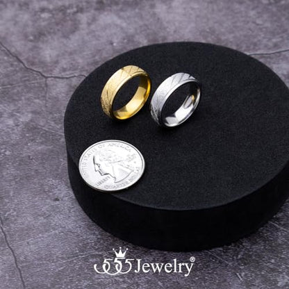 555Jewelry 4mm Sandblast Stainless Steel CZ Wedding Band Ring for Women & Men - color: Gold Style 9