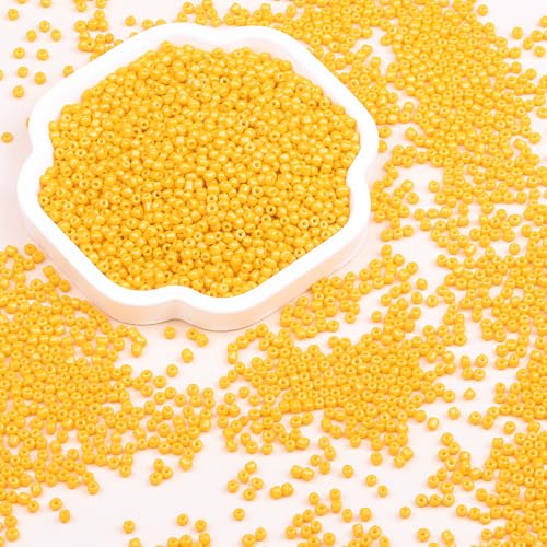 Legefo 4mm Glass Seed Beads Bulk, Orange-Yellow 6/0 Small Mini Pony Seed Beads, Tiny Round Craft Bead for Bracelet Necklace Wrist Jewelry Making Beading Weaving DIY Crafts Supplies, 1000pcs - color: Orange-Yellow