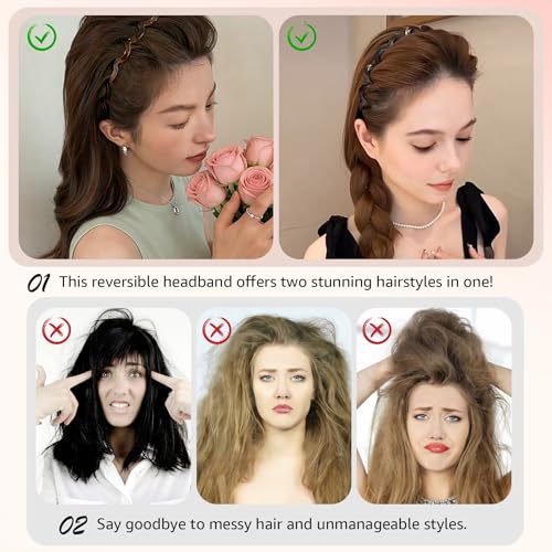 2 Pack Zig Zag Headbands for Women, Non-Slip Wavy Plastic Hair Comb Headbands with Teeth, U-Shape High Cranium Korean Style, Classic 90s Hair Accessories, Gifts for Women (Black & Brown)