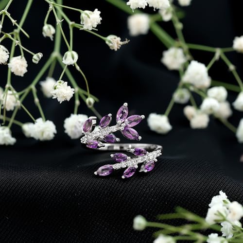 Natural Amethyst Diamond Statement Ring For Women, AAA Quality, Certified Amethyst Designer Ring - Ideal For Gift - color: 14K White Gold