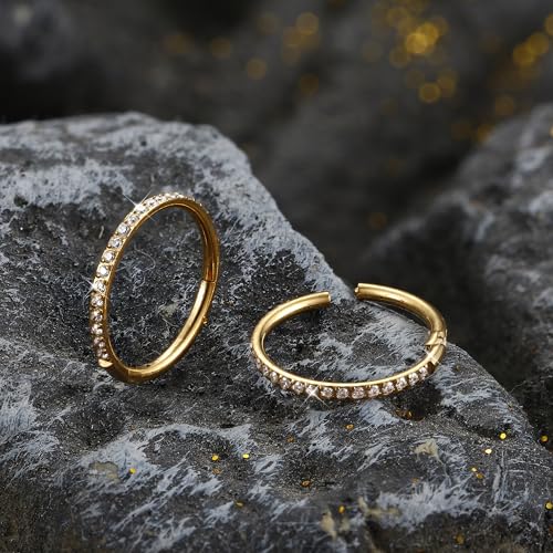 FASACCO 20G 18G 16G Cartilage Hoop Earring 316L Surgical Steel Silver Huggie Hoop Earrings Hypoallergenic Hinged Segment Rings Septum Nose Hoops Daith Conch Helix Tragus Piercing Jewelry 6mm/8mm/10mm - style: Gold-20G-8MM