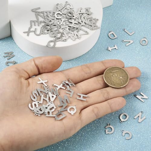 Craftdady Letter Charms Capital Pendants Mixed A-Z Initial Letter Number Charms DIY Bracelet Necklace Pendants for Jewelry Making, Gold, Antique Silver, Platinum - color: Stainless Steel Color