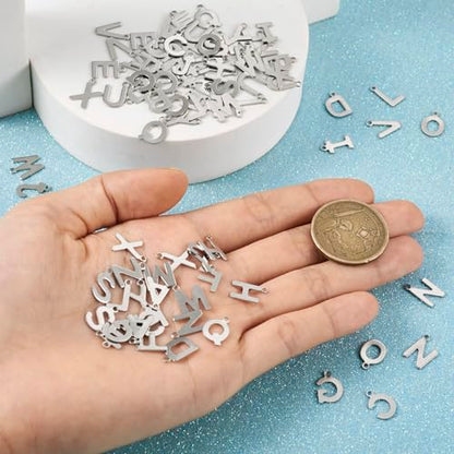 Craftdady Letter Charms Capital Pendants Mixed A-Z Initial Letter Number Charms DIY Bracelet Necklace Pendants for Jewelry Making, Gold, Antique Silver, Platinum - color: Stainless Steel Color