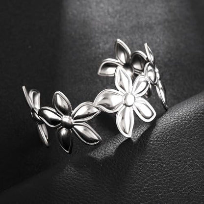 YWMAN Silver Flower Cuff Bracelet, Metallic Floral Chunky Bracelet for Women - color: Flower 2