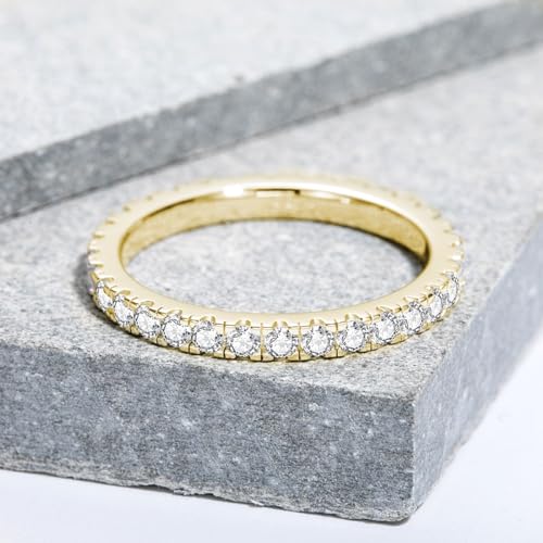 Bo.Dream Cubic Zirconia Eternity Rings Wedding Band 925 Sterling Silver - color: yellow gold plated (2.2mm full)