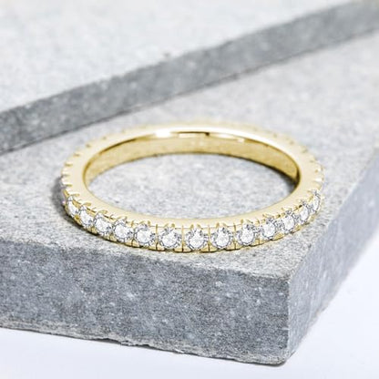 Bo.Dream Cubic Zirconia Eternity Rings Wedding Band 925 Sterling Silver - color: yellow gold plated (2.2mm full)