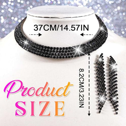 Rhinestone Bridal Wedding Jewelry Sets Silver Choker Necklace Earrings Set Prom Formal Costume Jewelry Set for Women and Brides - color: Black