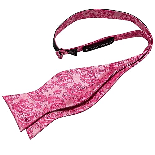 YOHOWA Bow Ties for Men Self-tied Silk Bowtie Solid Color with Lapel Pin and Handkerchief Cufflinks for Wedding Party Prom - color: Hot Pink Paisley