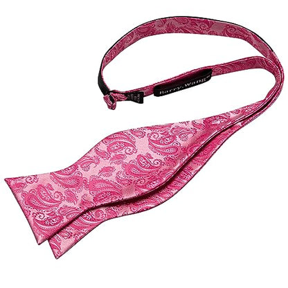 YOHOWA Bow Ties for Men Self-tied Silk Bowtie Solid Color with Lapel Pin and Handkerchief Cufflinks for Wedding Party Prom - color: Hot Pink Paisley