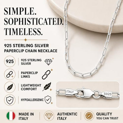 18k Gold Plated 925 Sterling Silver Chain Necklace for Women,3.0mm Thin Sturdy Paperclip Chain, Layering Necklace Tarnish Resistant Dainty Jewelry Gift 18/20/22/24/26 Inch - color: Silver, size: 18 Inch
