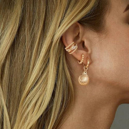 Gold Ear Cuff Earring for Women 14K Gold Plated Cubic Zirconia Non-Pierced Clip on Cartilage Chunky Ear Cuffs Hypoallergenic Jewelry - style: x rope / pair