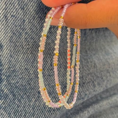Dainty Gold Plated Tiny Ball Colorful Beaded Stack Bracelets Sets for Women,3Pcs Stackable Cute Bracelet Stretch Trendy Ball Jewelry Friendship Gift - color: light pink
