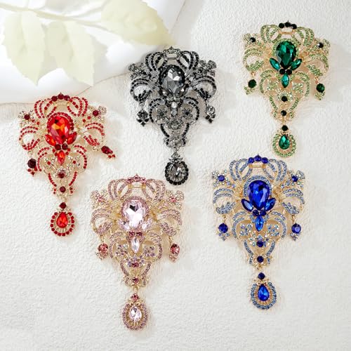 YOQUCOL Retro Austrian Crystal Big Brooch Pin for Women Large Flower Shape Brooches Lapel Pins for Sweater,Coat Dress Accessories - color: A-Deep Purple