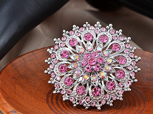 Alilang Adustable Silver Blue Purple Iridescent Crystal Rhinestones Snowflake Flower Floral Ring - color: Pink