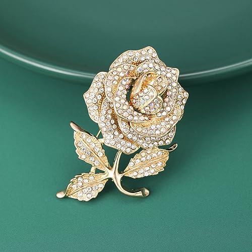 Brooch Pins for Women Girls Fashion Flower Crystal Rhinestone Pearl Jewelry - color: Gold Rose