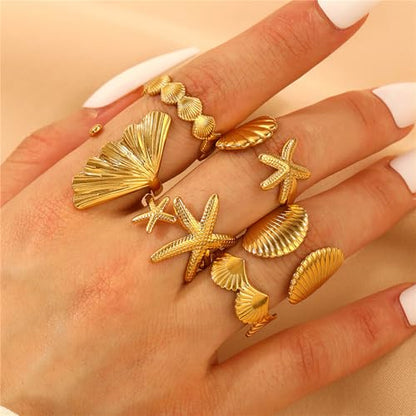 Boho Beach Jewelry Sets for Women | Summer Seashell Starfish Accessories, Necklace, Earrings, Rings Anklet - style: 22pcs Beach Set