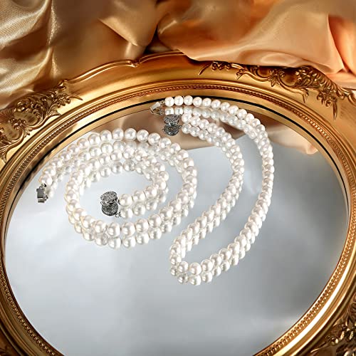 White Pearl Necklace Stud Set: 8mm/10mm Elegant White Pearl Stand Stud Earring Wedding Jewelry with Dainty Silver Clasp for Bride Bridemaid - Trendy Simple Dainty Wedding Fashion Prom Accessory for Girl Mother Women
