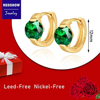 Tiny Huggie hoop Earrings for Women | 14k Gold Plated, Mini Round Cubic Zirconia, Small Simulated Diamond Huggies, Hypoallergenic Jewelry Gifts - color: Green