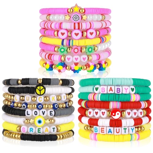 Friendship Bracelets Heishi Surfer Clay Bead Bracelets Set Stackable Beaded Preppy Jewelry Bracelets Friendship Boho Y2K Bracelets for Women Teen Girls Party Favors - color: Multicolor