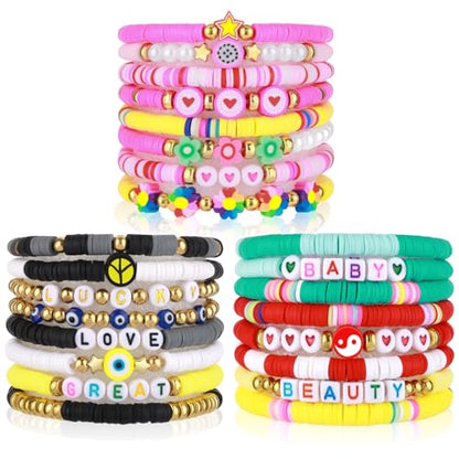 Friendship Bracelets Heishi Surfer Clay Bead Bracelets Set Stackable Beaded Preppy Jewelry Bracelets Friendship Boho Y2K Bracelets for Women Teen Girls Party Favors - color: Multicolor