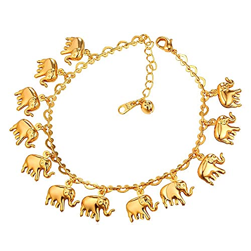 U7 Ankle Bracelets for Women Stainless Steel Waterproof Tarnish Resistant | 18K Gold Plated/Silver/Rose Gold Anklets,Cuban Chain Anklet Bracelets, Perfect for Summer Beach and Vacation Outfits - color: Gold Plated-Elephant Charm